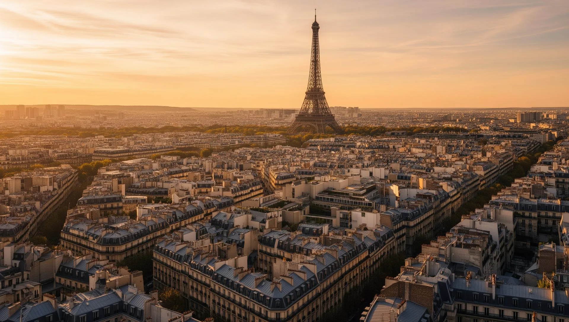 Paris, France skyline at golden hour, contact your operations team